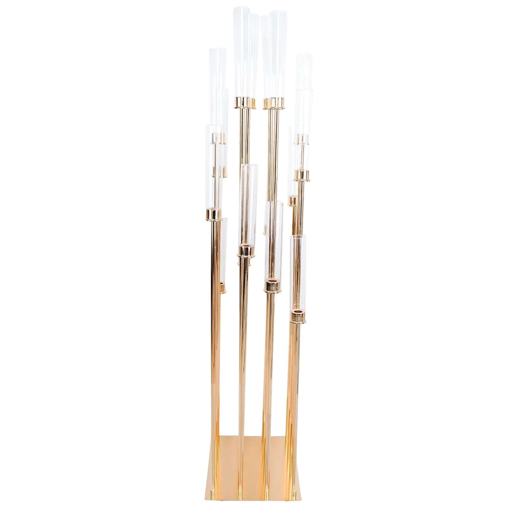 16-Arm Gold Cluster Taper Candle Holder with Clear Glass Shades 78" - Majestic Large Candle Arrangement for Ceremonies